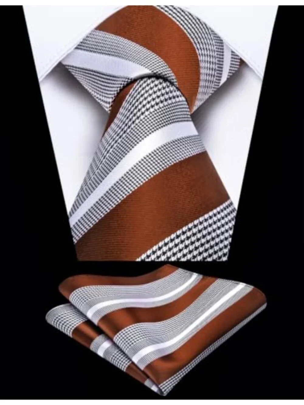 Men's Silk Blend Striped Tie and Pocket Square Set with Gift Box Formal
